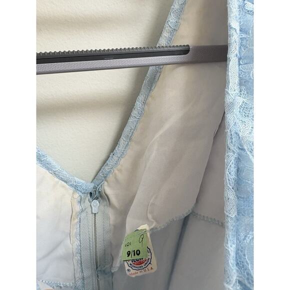 Vintage 1970s ILGWU Union Made Blue Lace Ruffle Sleeveless Maxi Dress USA - Picture 8 of 9